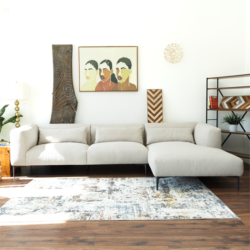 Saviola Beige Fabric Linen Right-Facing Modern Living Room Corner Sectional Sofa