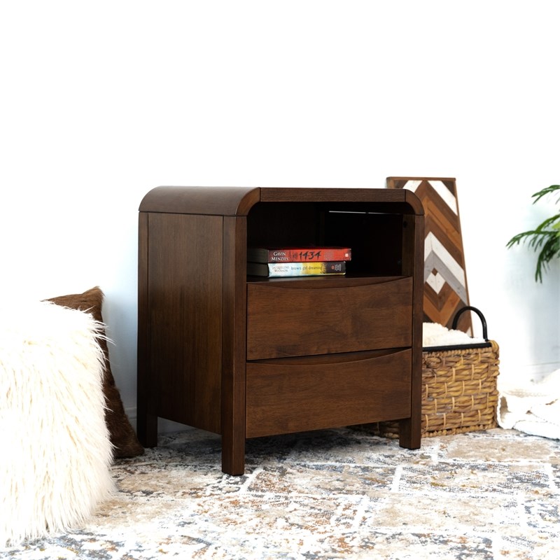 Arton Mid Century Solid Wood Walnut Nightstand Bed Side Tables with 2 Drawers