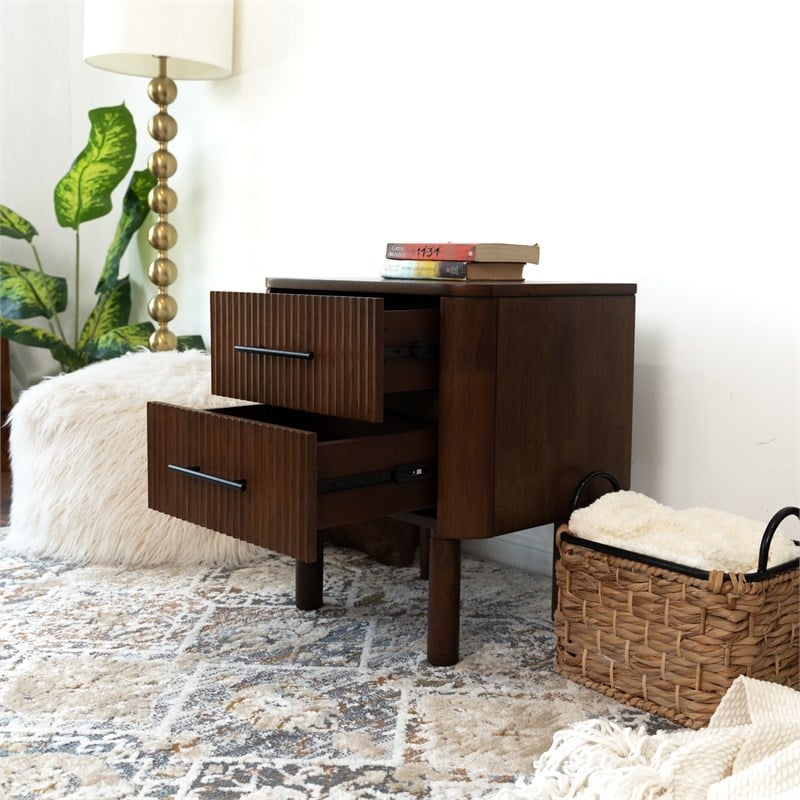 Stan Mid Century Solid Wood Walnut Nightstand Bed Side Tables with 2 Drawers