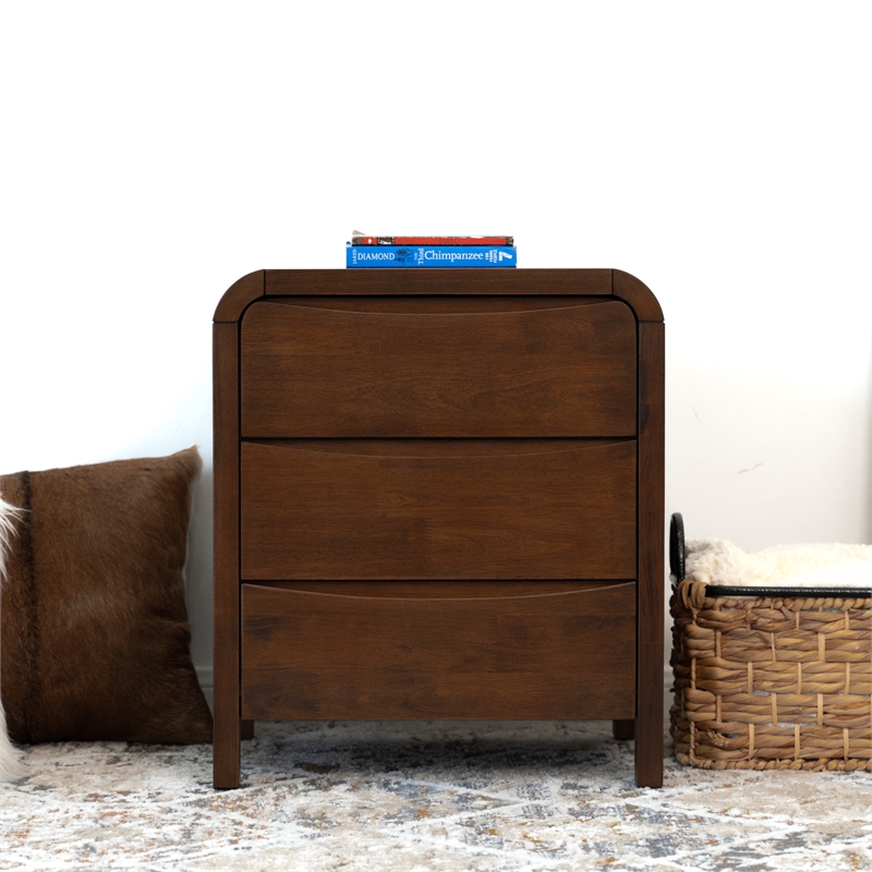 Arton Mid Century Solid Wood Walnut Nightstand Bed Side Tables with 3 Drawers