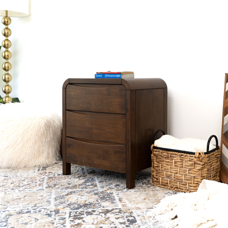 Arton Mid Century Solid Wood Walnut Nightstand Bed Side Tables with 3 Drawers