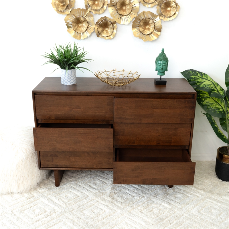 Boston Mid Century Modern Solid Wood Walnut Dresser with 6 Drawers