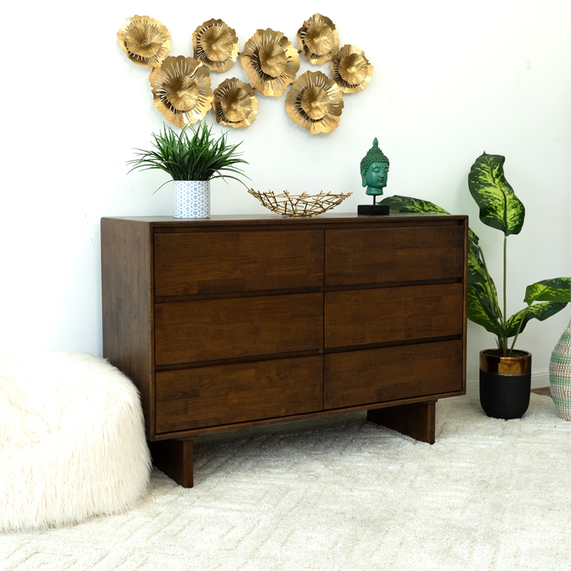 Boston Mid Century Modern Solid Wood Walnut Dresser with 6 Drawers