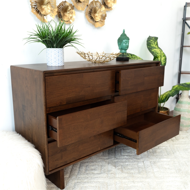 Boston Mid Century Modern Solid Wood Walnut Dresser with 6 Drawers