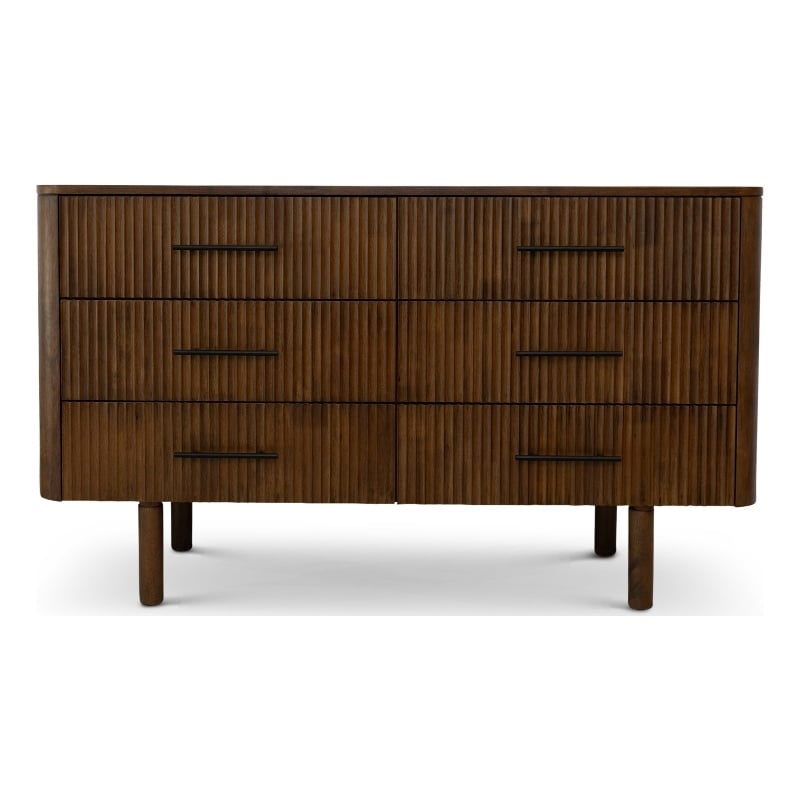 Stan Mid Century Modern Solid Wood Walnut Dresser with 6 Drawers