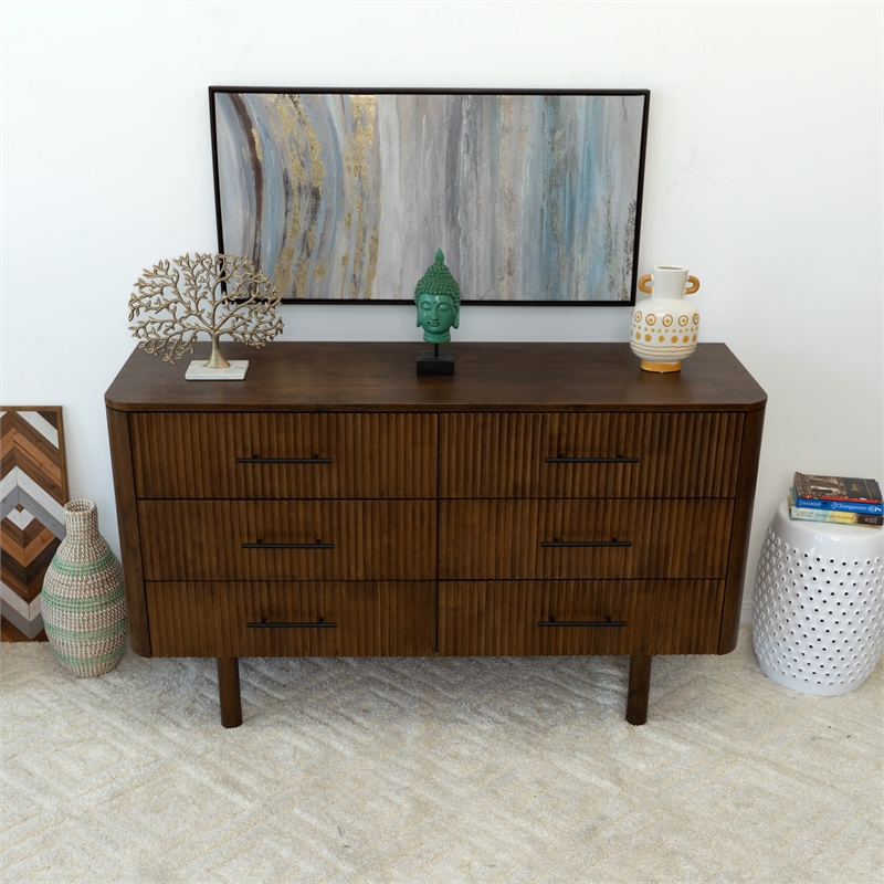 Stan Mid Century Modern Solid Wood Walnut Dresser with 6 Drawers