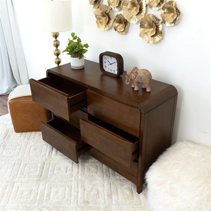Arton Mid Century Modern Solid Wood Walnut Dresser with 6 Drawers