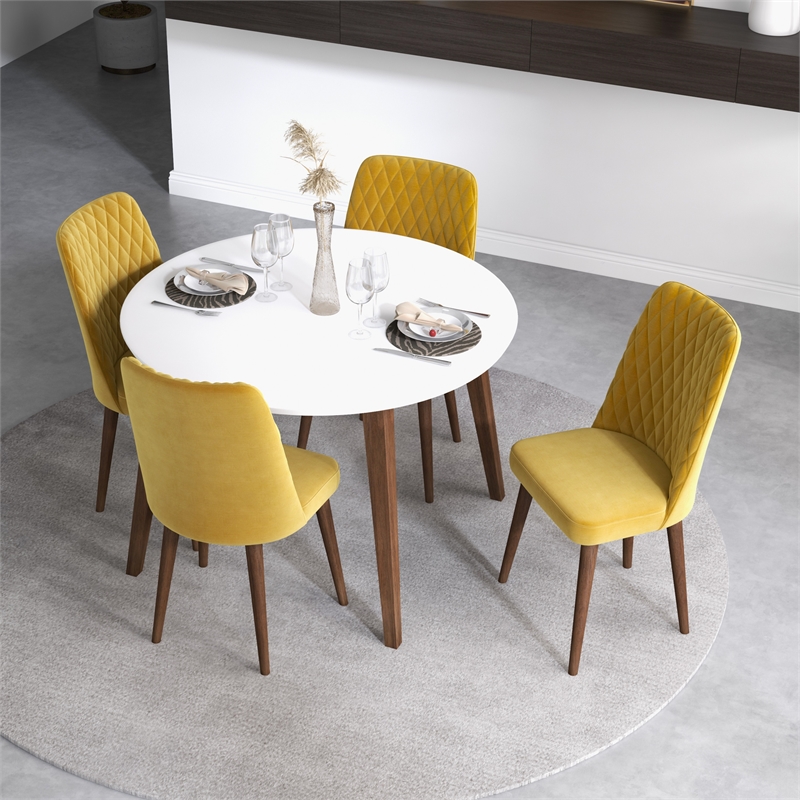 Palm Modern Solid Wood Walnut Dining Room & Kitchen Set for 4