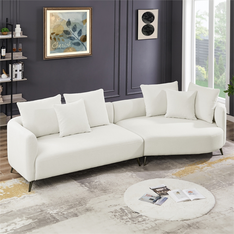 Lusitania Fabric & Solid Wood Right Facing Sectional Sofa in Cream