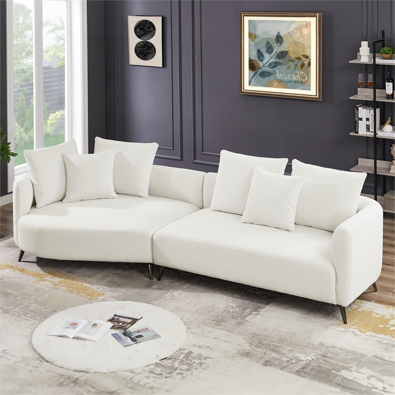 Lusitania Fabric & Solid Wood Left Facing Sectional Sofa in Cream