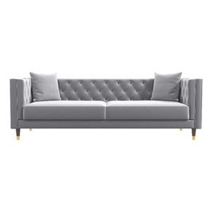 Lana Living Room Tufted Velvet Upholstered Couch in Light Gray