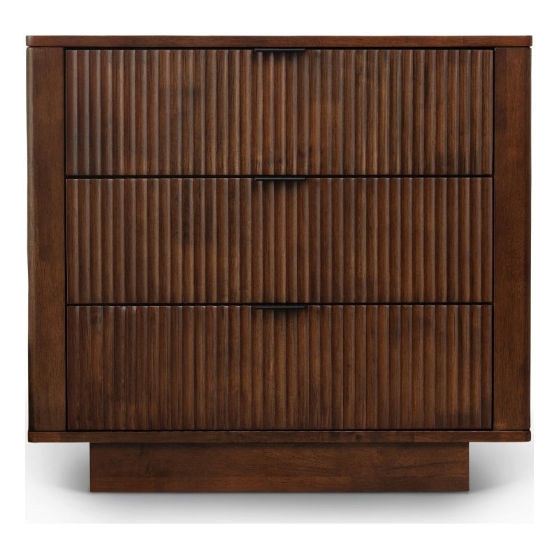 Carla Mid Century Modern Solid Wood Walnut Nightstand with 3 Drawers