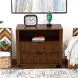 Carla Mid Century Modern Solid Wood Walnut Nightstand with 2 Drawers