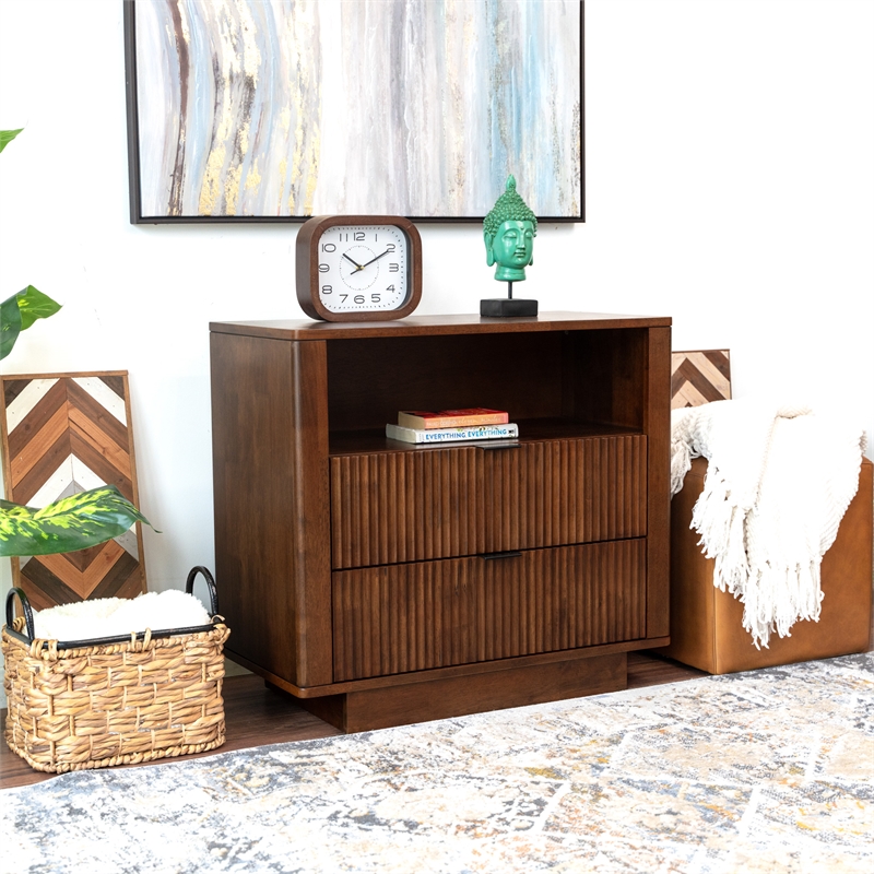 Carla Mid Century Modern Solid Wood Walnut Nightstand with 2 Drawers