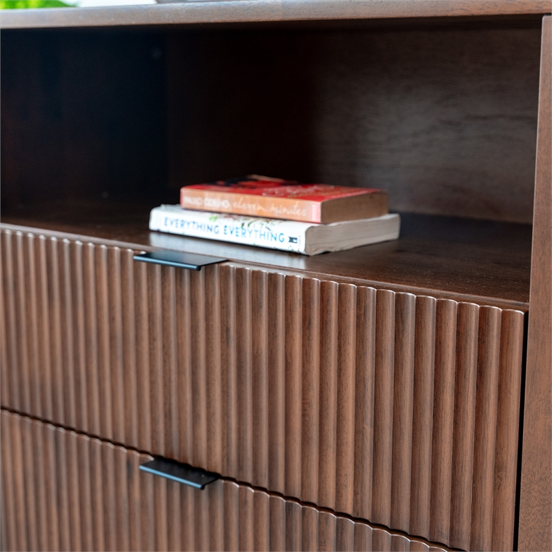 Carla Mid Century Modern Solid Wood Walnut Nightstand with 2 Drawers