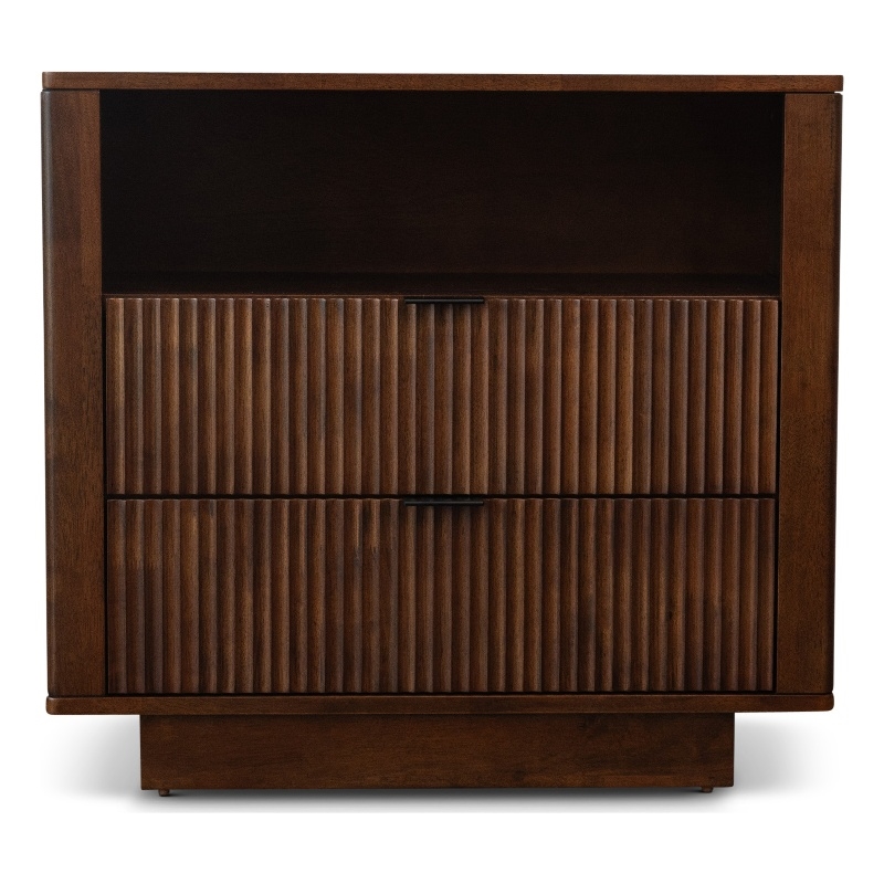 Carla Mid Century Modern Solid Wood Walnut Nightstand with 2 Drawers