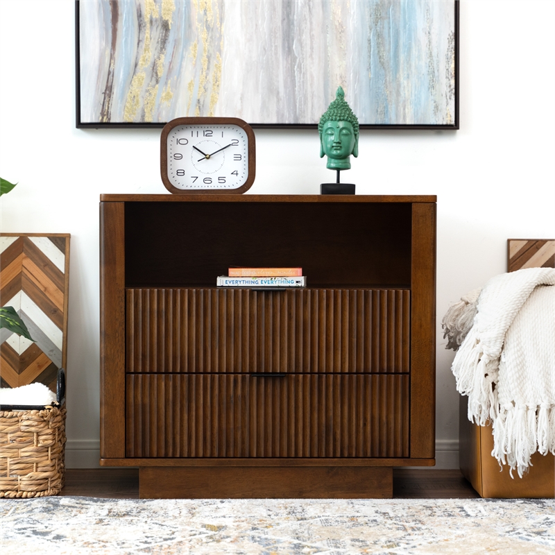 Carla Mid Century Modern Solid Wood Walnut Nightstand with 2 Drawers