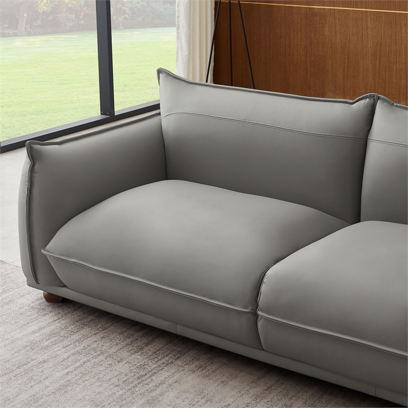 Maner Mid-Century Modern Luxury Living Room Couch in Gray Leather