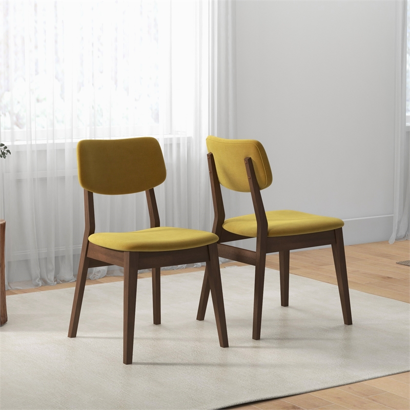 Aria Mid Century Velvet Dining Room&Kitchen Chair in Dark Yellow (Set of 2)
