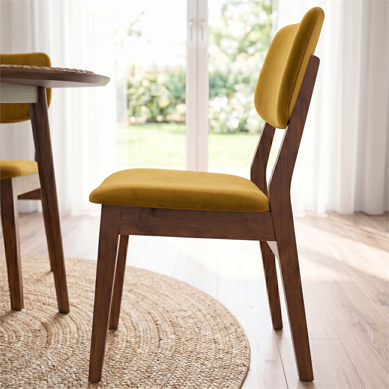 Aria Mid Century Velvet Dining Room&Kitchen Chair in Dark Yellow (Set of 2)