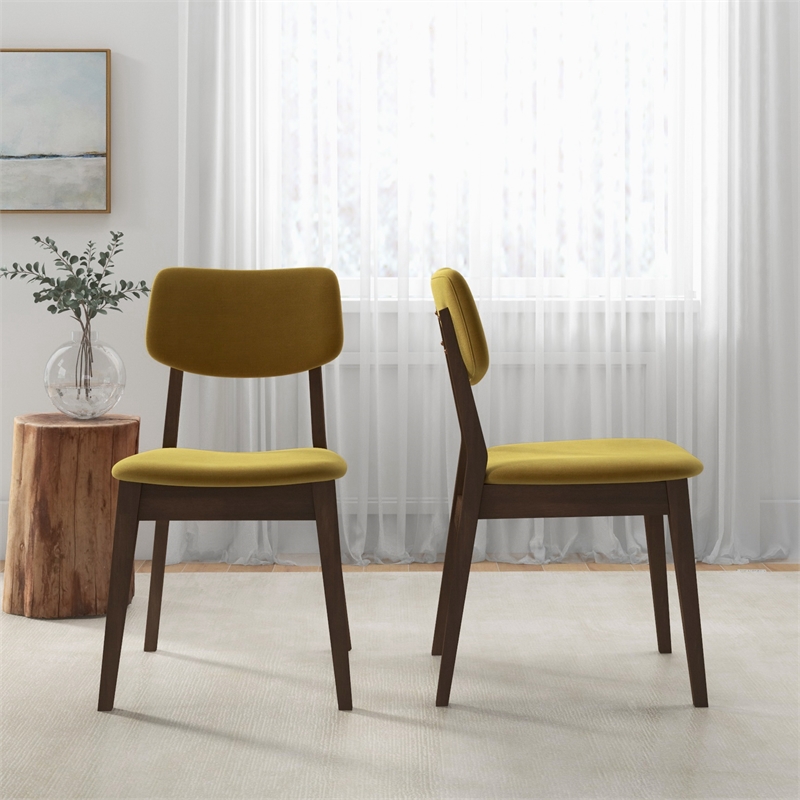 Aria Mid Century Velvet Dining Room&Kitchen Chair in Dark Yellow (Set of 2)