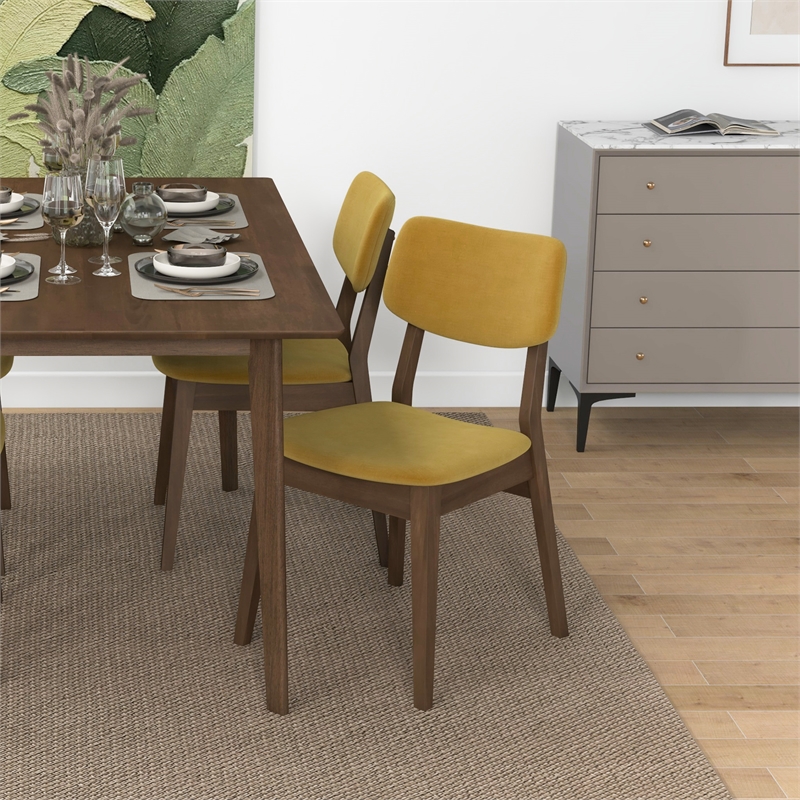 Aria Mid Century Velvet Dining Room&Kitchen Chair in Dark Yellow (Set of 2)