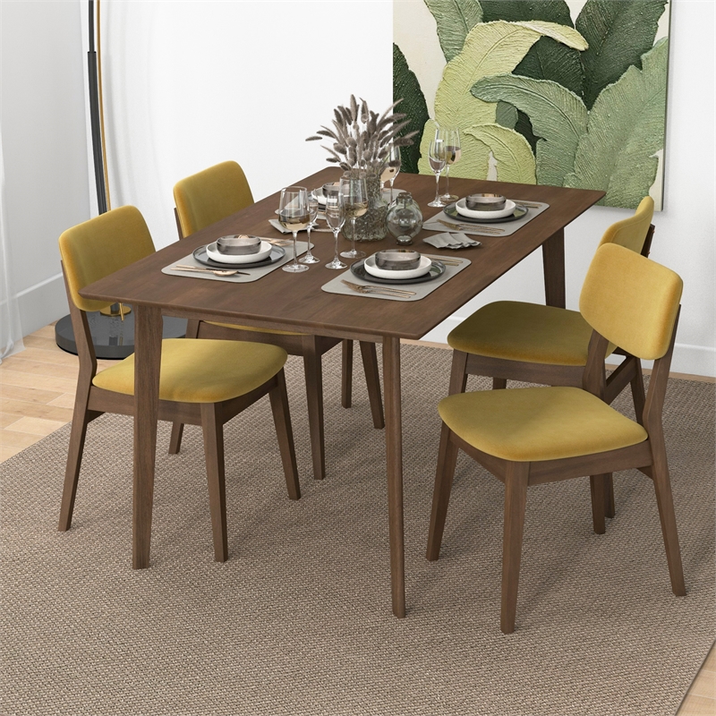 Aria Mid Century Velvet Dining Room&Kitchen Chair in Dark Yellow (Set of 2)