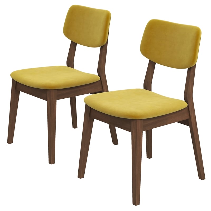 Aria Mid Century Velvet Dining Room&Kitchen Chair in Dark Yellow (Set of 2)