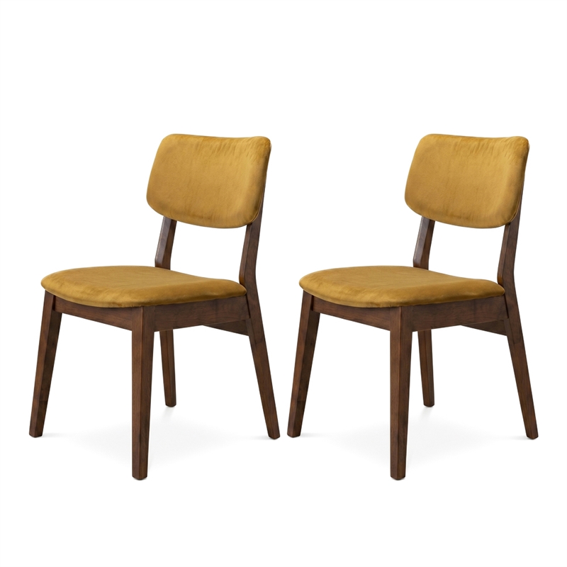 Aria Mid Century Velvet Dining Room&Kitchen Chair in Dark Yellow (Set of 2)