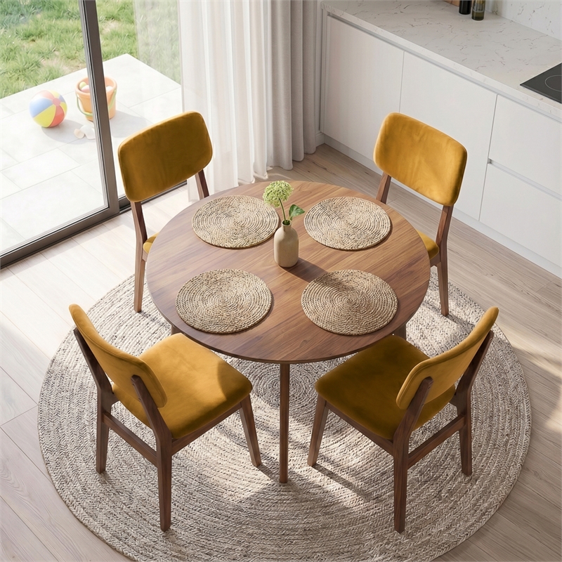 Aria Mid Century Velvet Dining Room&Kitchen Chair in Dark Yellow (Set of 2)