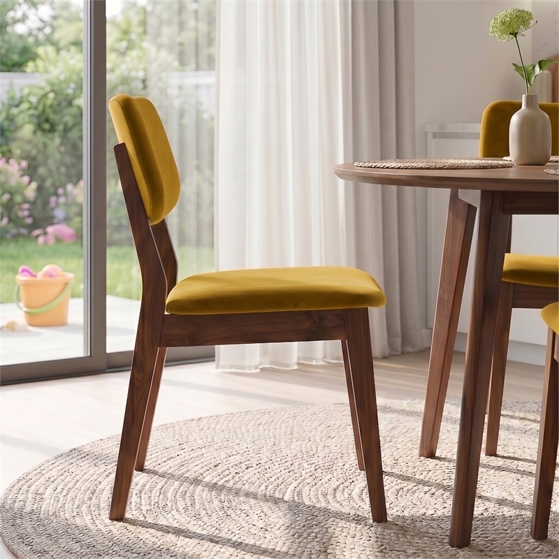 Aria Mid Century Velvet Dining Room&Kitchen Chair in Dark Yellow (Set of 2)