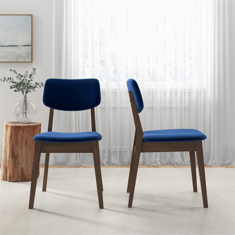 Aria Mid Century Modern Velvet Dining Room&Kitchen Chair in Blue (Set of 2)