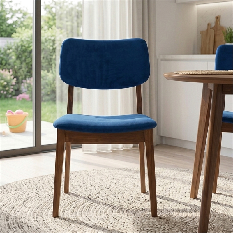 Aria Mid Century Modern Velvet Dining Room&Kitchen Chair in Blue (Set of 2)