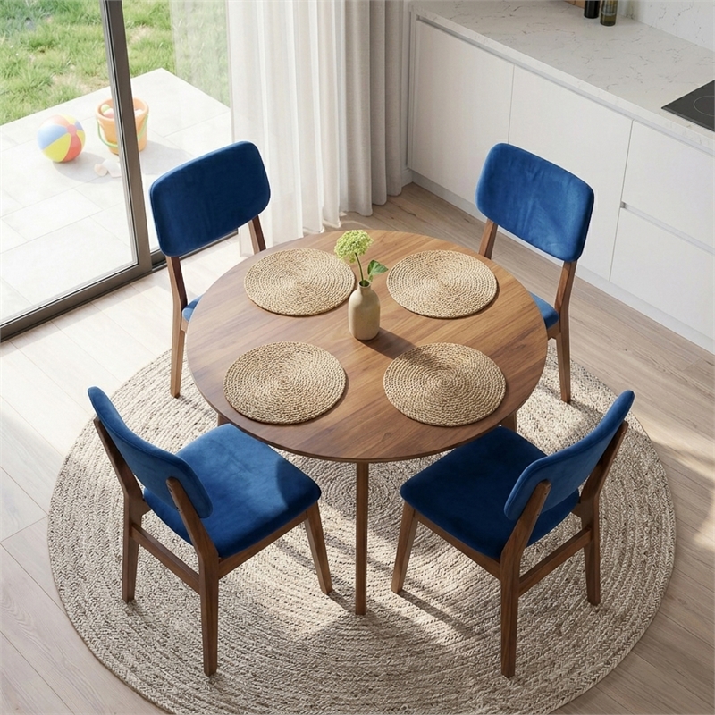 Aria Mid Century Modern Velvet Dining Room&Kitchen Chair in Blue (Set of 2)