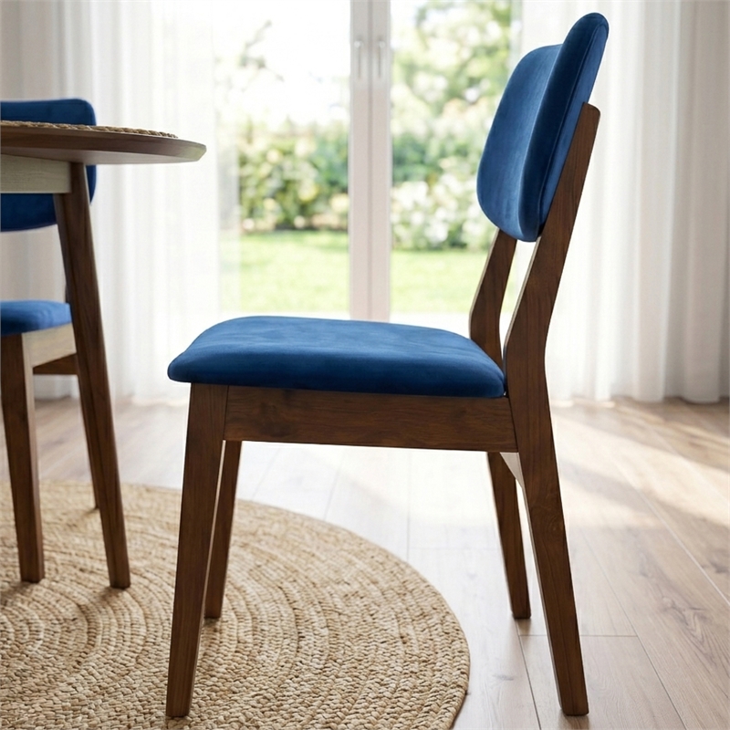 Aria Mid Century Modern Velvet Dining Room&Kitchen Chair in Blue (Set of 2)