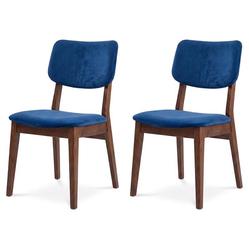 Aria Mid Century Modern Velvet Dining Room&Kitchen Chair in Blue (Set of 2)