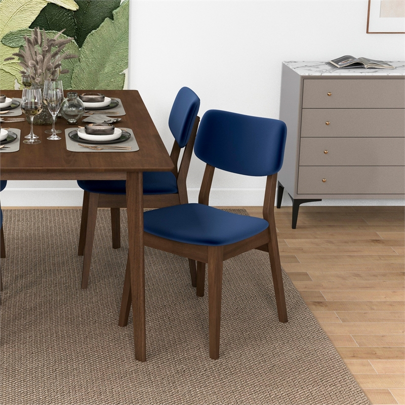 Aria Mid Century Modern Velvet Dining Room&Kitchen Chair in Blue (Set of 2)