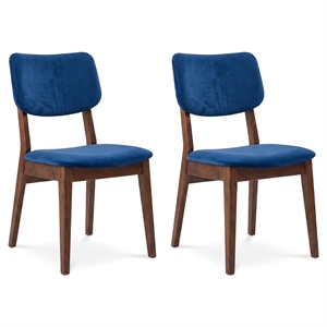 Aria Mid Century Modern Velvet Dining Room&Kitchen Chair in Blue (Set of 2)