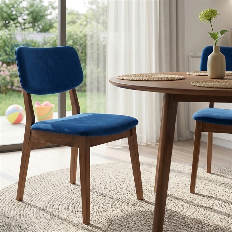 Aria Mid Century Modern Velvet Dining Room&Kitchen Chair in Blue (Set of 2)