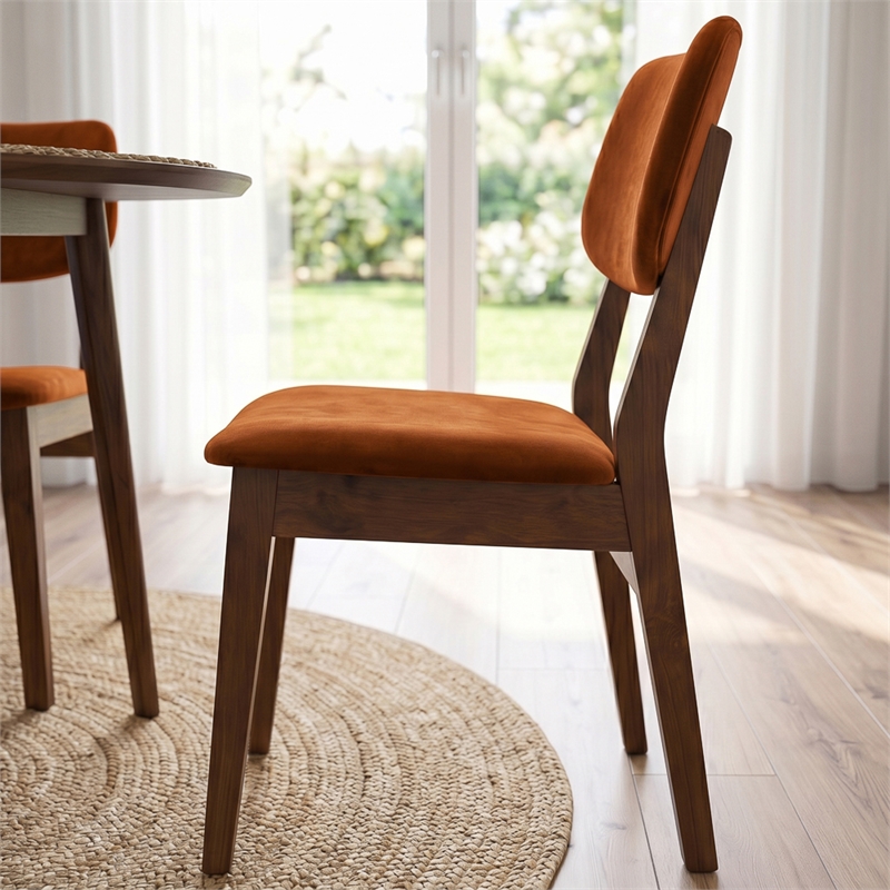 Aria Mid Century Velvet Dining Room&Kitchen Chair in Burnt Orange (Set of 2)