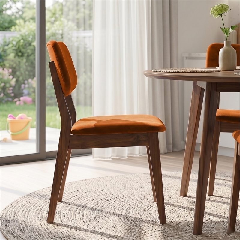 Aria Mid Century Velvet Dining Room&Kitchen Chair in Burnt Orange (Set of 2)