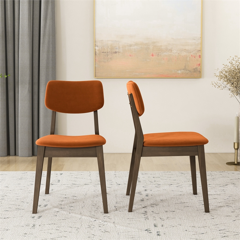 Aria Mid Century Velvet Dining Room&Kitchen Chair in Burnt Orange (Set of 2)