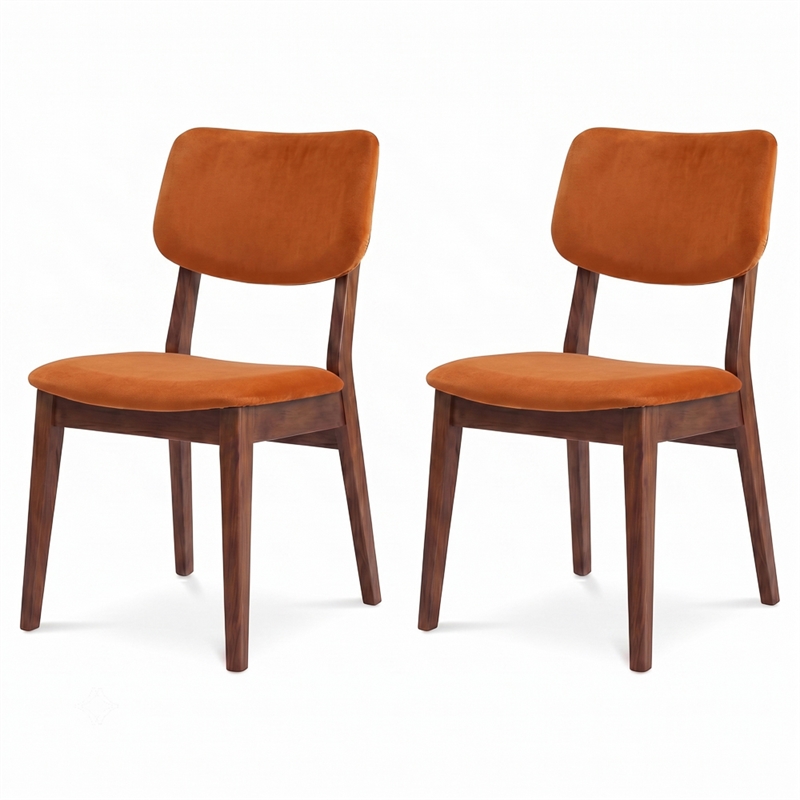 Aria Mid Century Velvet Dining Room&Kitchen Chair in Burnt Orange (Set of 2)