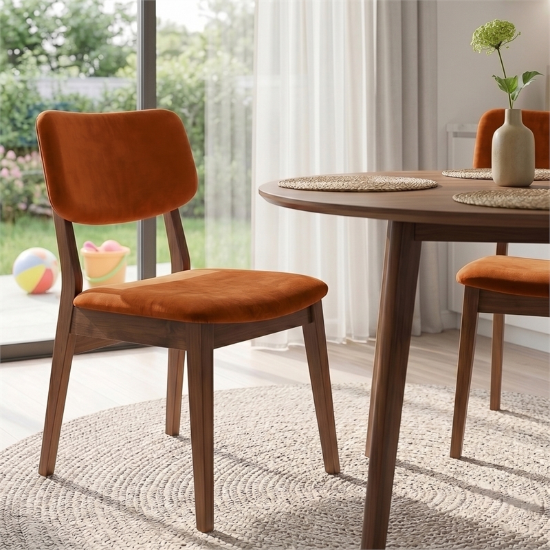 Aria Mid Century Velvet Dining Room&Kitchen Chair in Burnt Orange (Set of 2)