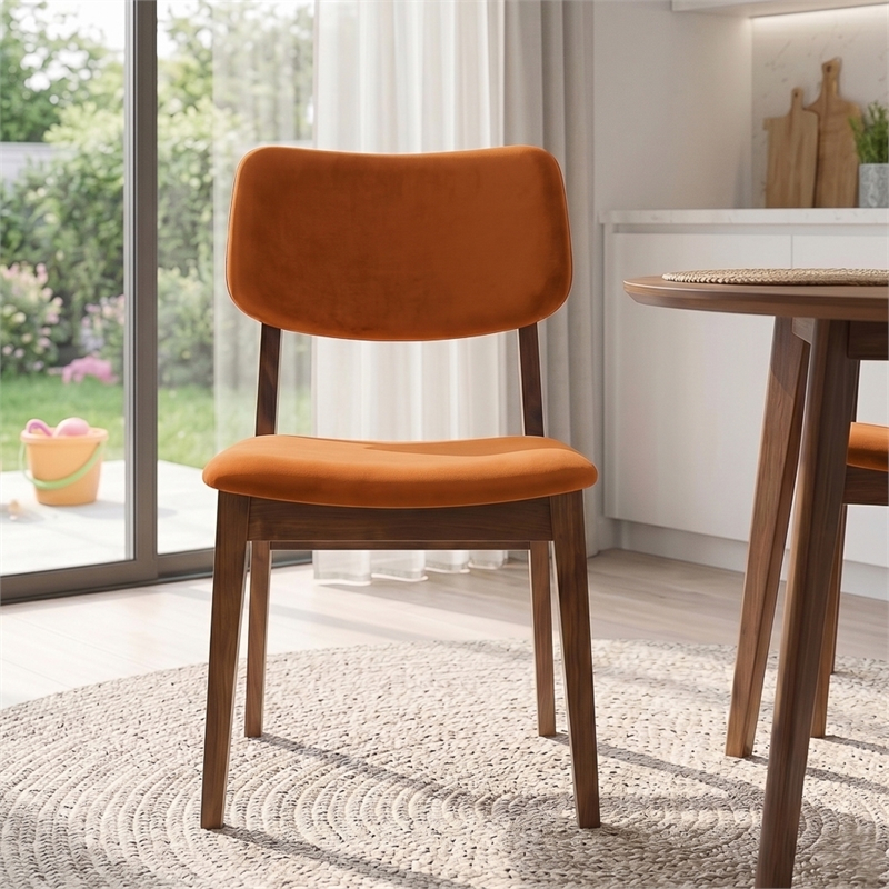 Aria Mid Century Velvet Dining Room&Kitchen Chair in Burnt Orange (Set of 2)