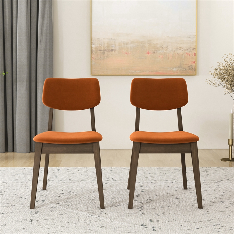 Aria Mid Century Velvet Dining Room&Kitchen Chair in Burnt Orange (Set of 2)