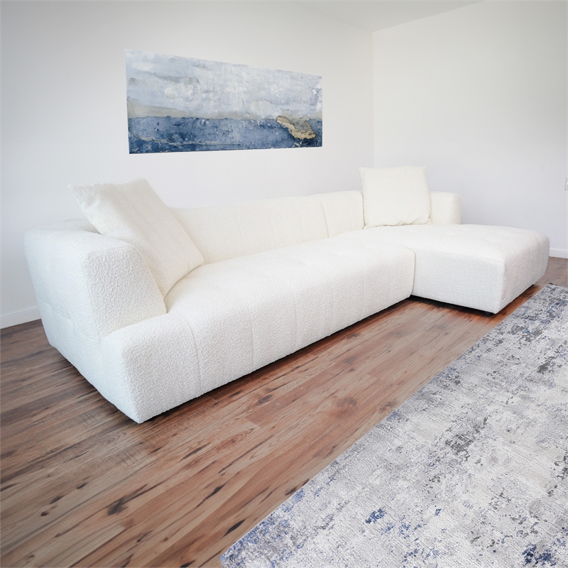 Kayzer Mid-Century Boucle Fabric L-Shaped Right Sectional Sofa in Ivory