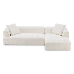 Kayzer Mid-Century Boucle Fabric L-Shaped Right Sectional Sofa in Ivory