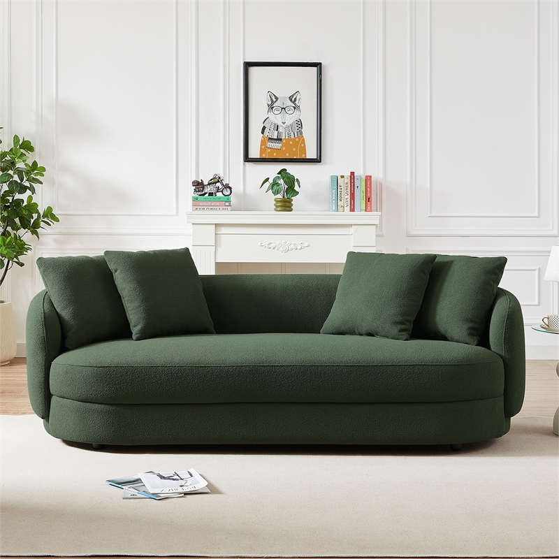 Perten Japandi Mid-Century Living Room Boucle Fabric Sofa in Olive Green