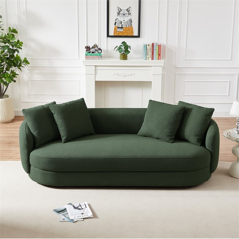 Perten Japandi Mid-Century Living Room Boucle Fabric Sofa in Olive Green